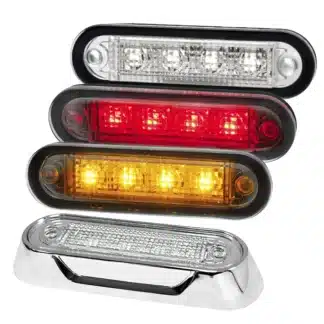 Positionsljus LED 12v-24v sidomarkering röd vit orange i kromsarg